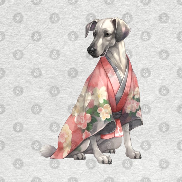 Watercolor Great Dane Dog in Kimono by Chromatic Fusion Studio